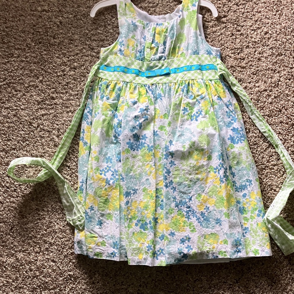 Toddler Floral Sleeveless Dress with Green Tie